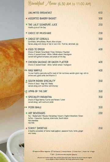 The Pastry Shop - The Lalit Ashok menu 