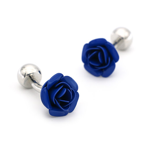 Title 2, French All-match Blue and Red Rose Cufflinks. T...
