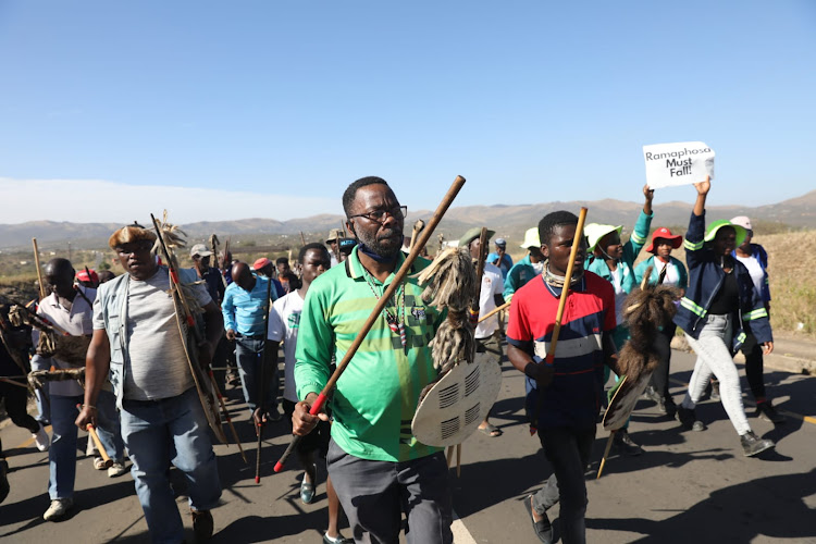 Former president Jacob Zuma's supporters marching on the street at Nkandla.