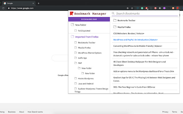 Easy Bookmark Manager chrome extension