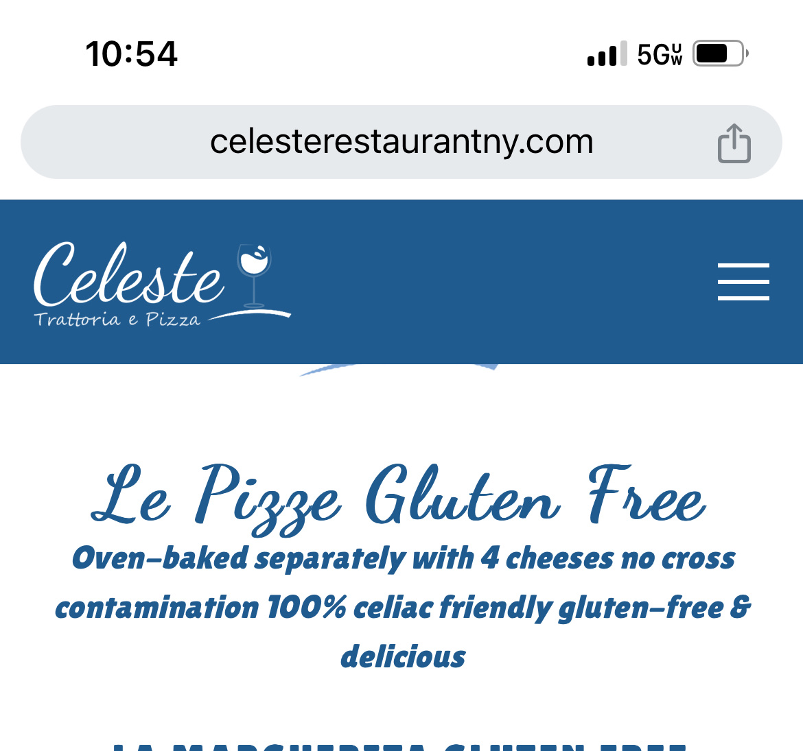 Celeste gluten-free menu