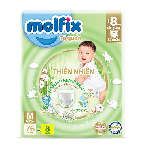 Tã quần Molfix Thiên nhiên Ultra M Gói 76+8 miếng (6-11kg)