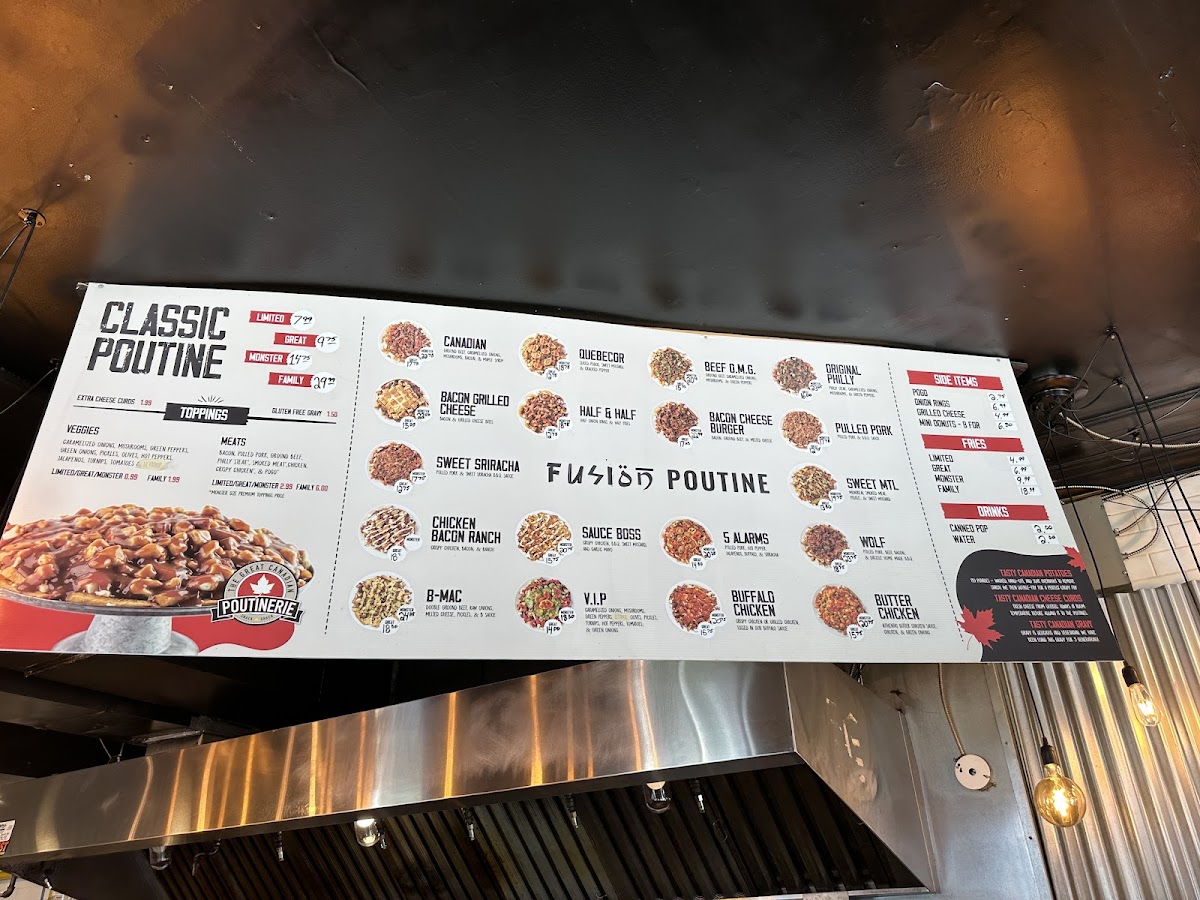The Great Canadian Poutinerie Bank gluten-free menu