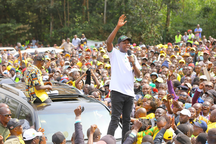 Lawyer Okeng'o Nyambane addressing a UDA rally in Kisii County