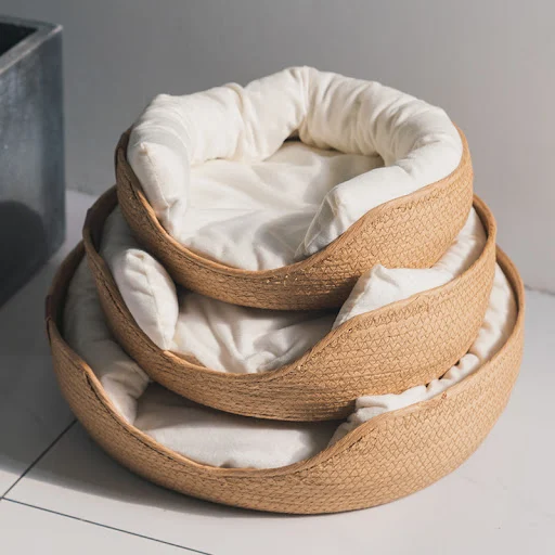 YOKEE Pet Cat Mat Dog Bed Sofa Handmade Bamboo Weaving Four Season Cozy Nest Baskets Waterproof Removable Cushion Sleepi