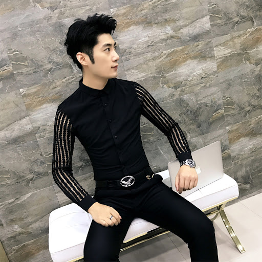 Title 4, Mens Lace Sleeve Slim Fit Hairdresser Shirt pr...