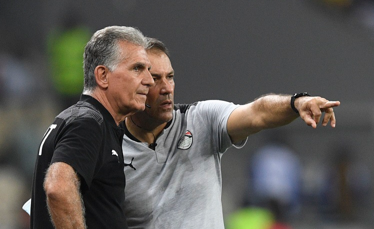 Egypt assistant coach Roger de Sa and coach Carlos Queiroz during the 2021 Africa Cup of Nations last-16 match against Ivory Coast at Japoma Stadium in Douala, Cameroon, on January 26 2022.