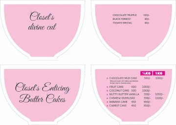 Cake Closet menu 