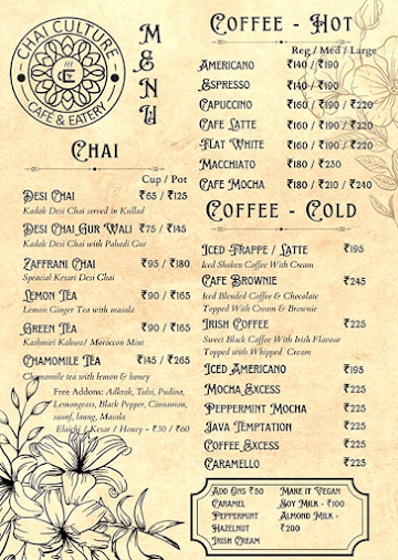 Chai Culture Cafe menu 