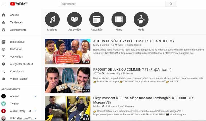 Video tendance de YouTube