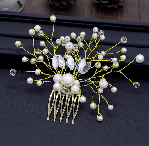 Title 4, Pearl White Crystal Banquet Headdress Comb enha...