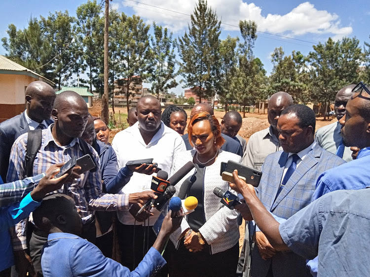 Commission on Administration Justice (Ombudsman) chairperson Florence Kajuju addresses the media at Kakamega Primary School on February 17, 2020.