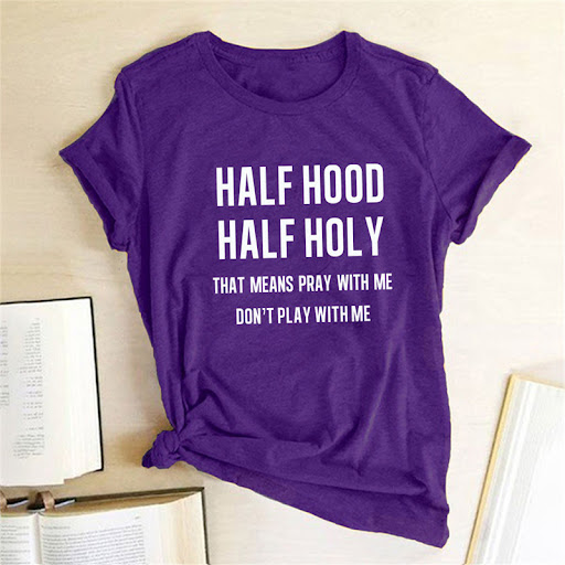 Title 3, Half Cover Half Holy Letter Printed Womens T-s...