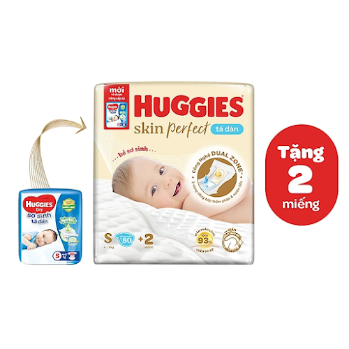 Tã-bỉm dán sơ sinh Huggies Skin Perfect S 80+2 miếng (5-8kg)