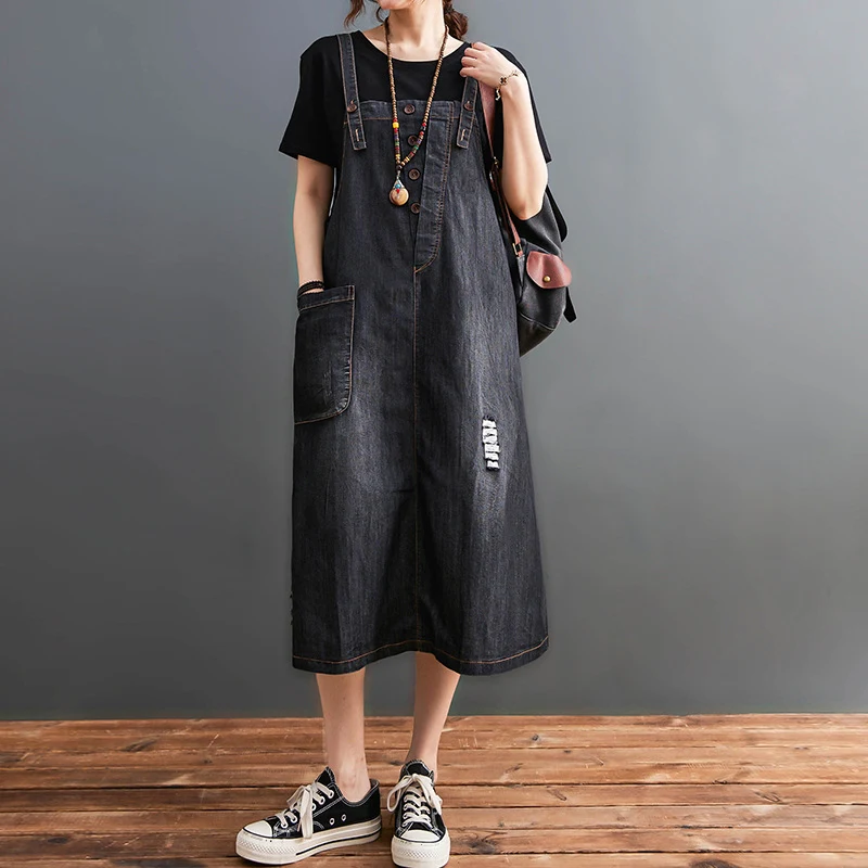 Title 10, Retro Loose Ripped Kleid Schlanker Denim Rock D...