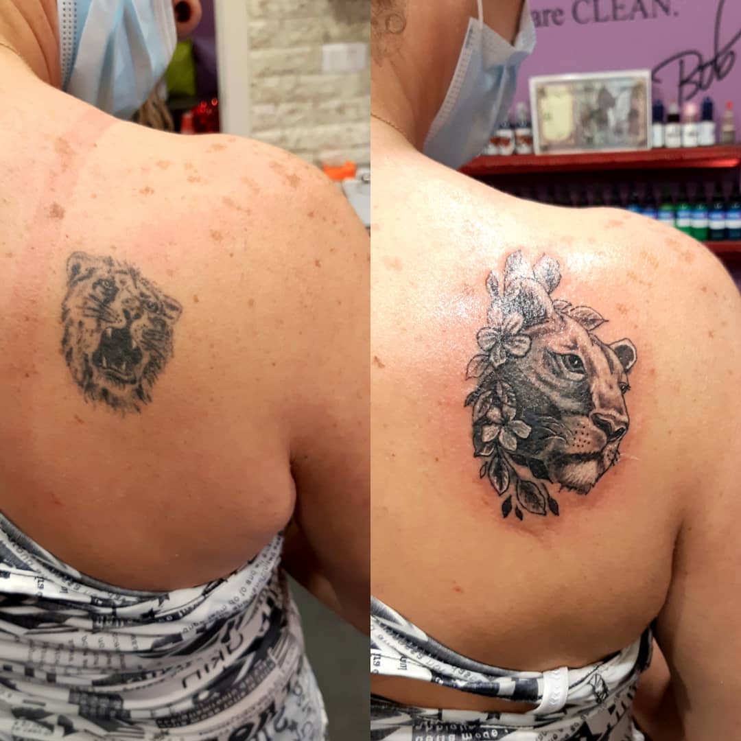 Cute Lioness Tattoo on Shoulder