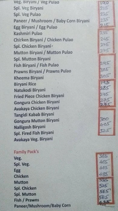 Hotel Nakshatra Inn menu 