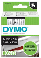 Tape DYMO D1 19mm x 7m sort/klar 45800 (Org.nr.S0720820)