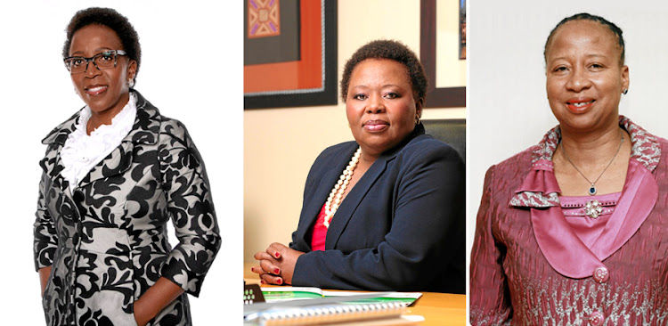 From left: Mpumi Mpofu, who has left the department of monitoring  Pumla Williams and Welhemina Reshoketswe Tshabalala , who are acting as directors-general.