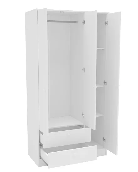 Denmark 3 Door Wood Bedroom Armoire with Drawers, Wardrob... - 0