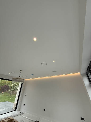 Wall wash and picture lighting. Also installed are ceiling speakers. 