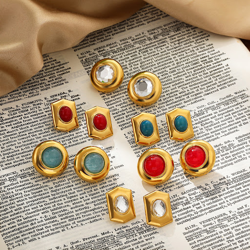 Title 12, Middle Ancient Gem Opal Big Ear Stud Natural St...