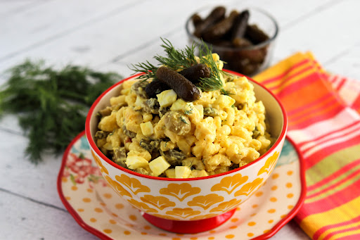 Macaroni Dill Salad in a bowl.