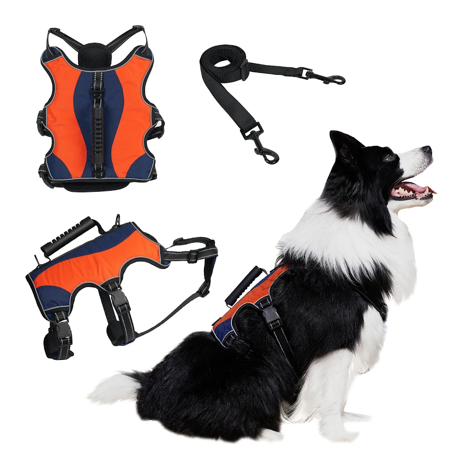 Colete tático para cães grandes com guia de mão, peitoral refletivo e à prova de explosão para maior segurança.
