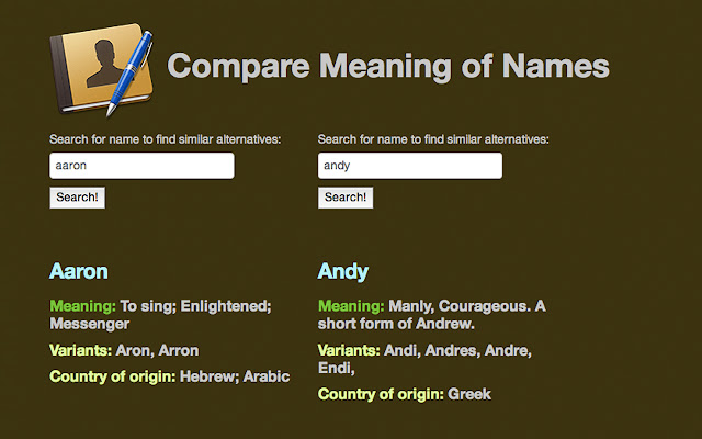 Compare Meaning of Names chrome extension