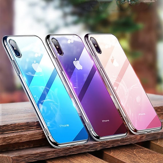 Ốp lưng kính cường lực phản chiếu màu gradient độc đáo, không ố vàng, viền dẻo cho iPhone X/XS 5.8