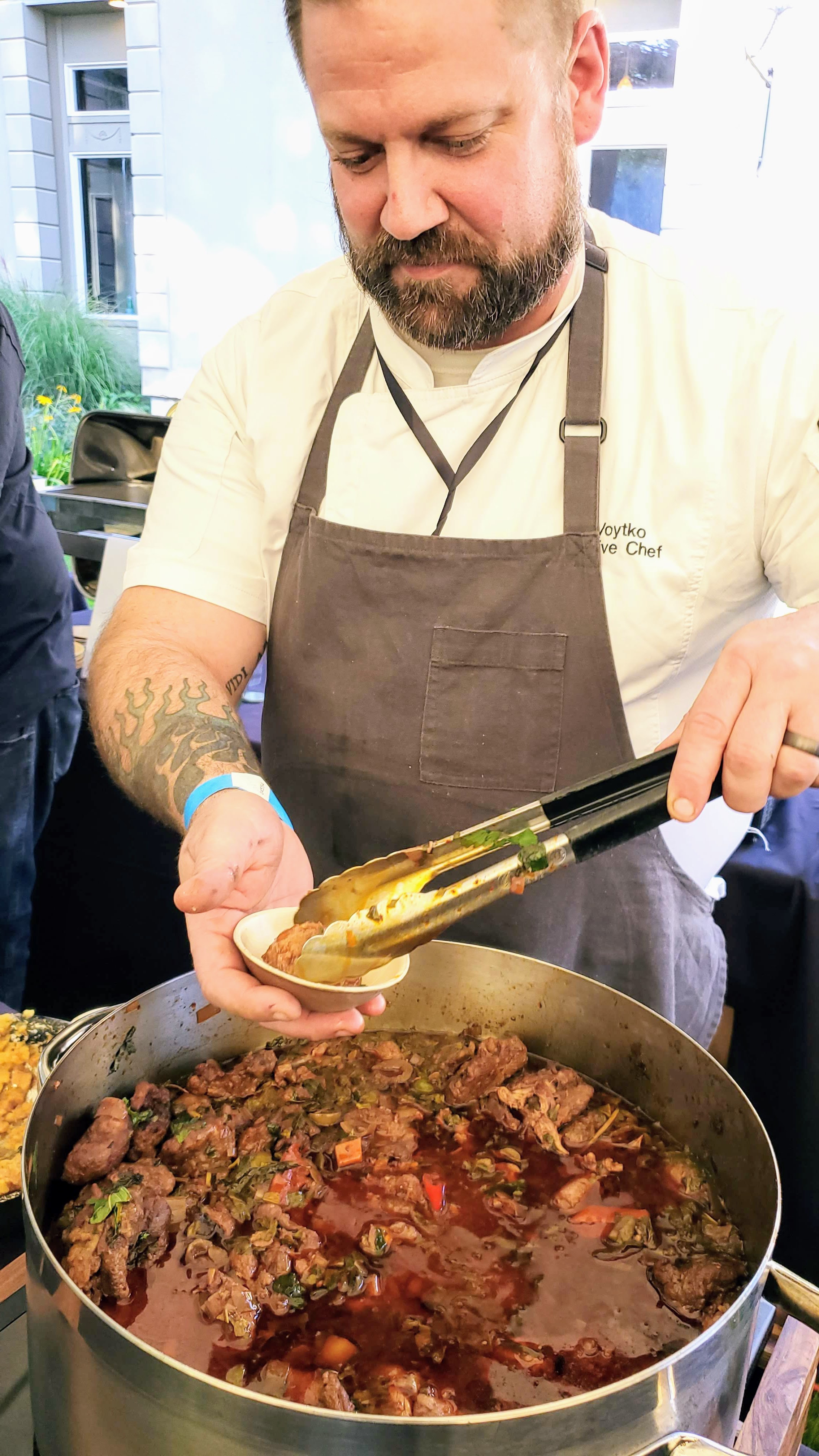 Review of Wild About Game 2019: Quail competition, AJ Voutko (Terrane) Manchester Farms Quail 'Alla Stemperata' with 'Nduja, Pickled Quince, Garbet Yam VS David Mitchell (Cedarbrook Lodge) Grilled Manchester Farms Quail with Halusky, Elderberry Vinegar