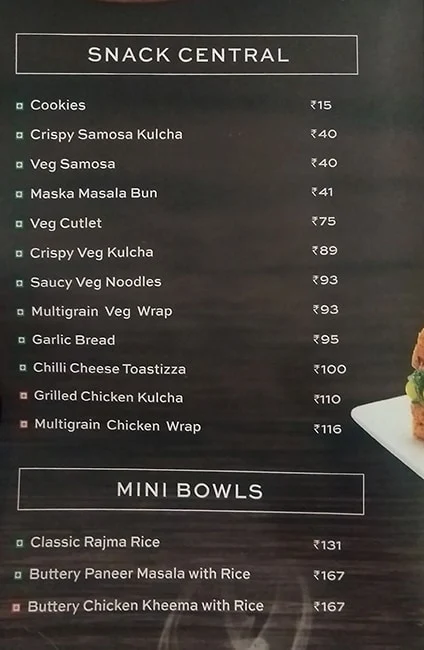 Cafe Coffee Day menu 