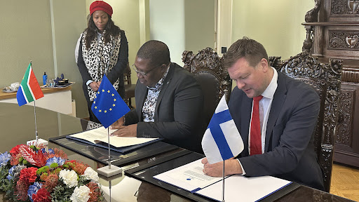 Gauteng premier Panyaza Lesufi and Ville Skinnari, Finland’s minister for development cooperation and foreign trade.