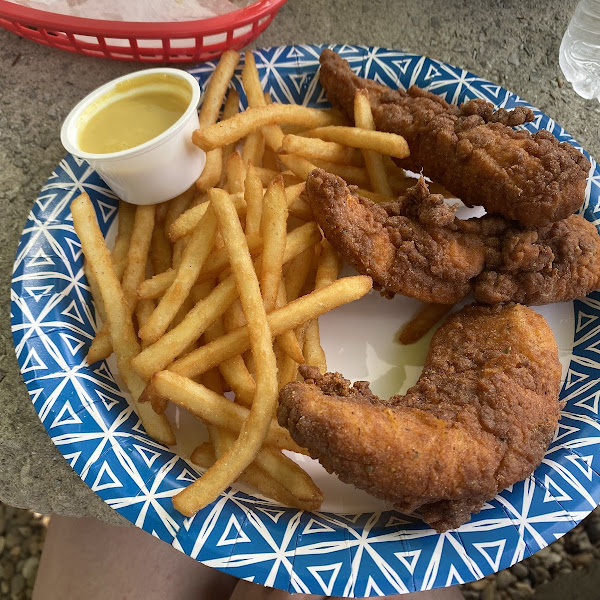 Fried chicken tenders and french fries