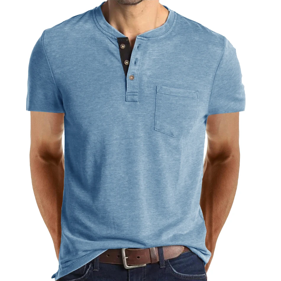 Camiseta Henley de manga corta para hombre, cómoda y versátil, perfecta para el día a día. Disfruta del estilo y la libertad de movimiento.