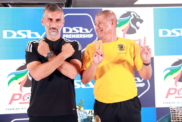 Jose Riveiro (Pirates Coach) and Cavin Johnson (Chiefs Coach) during the Soweto derby press conference at The Maslow Hotel in Johannesburg.