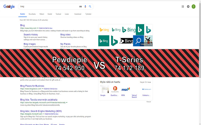 Pewdiepie vs T-Series chrome extension