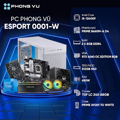 PC PV Esport 0001-W (Intel Core i5-12400F/2 x 8GB/512GB SSD/GeForce RTX 4060/Free DOS)