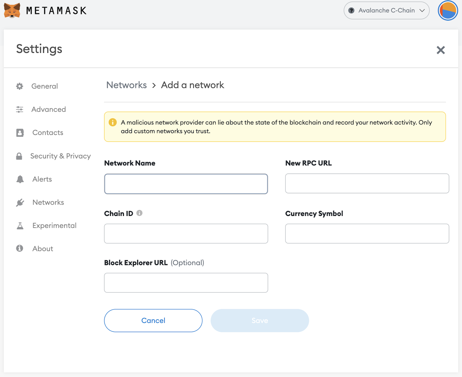 Overview for adding new network on your Metamask Wallet