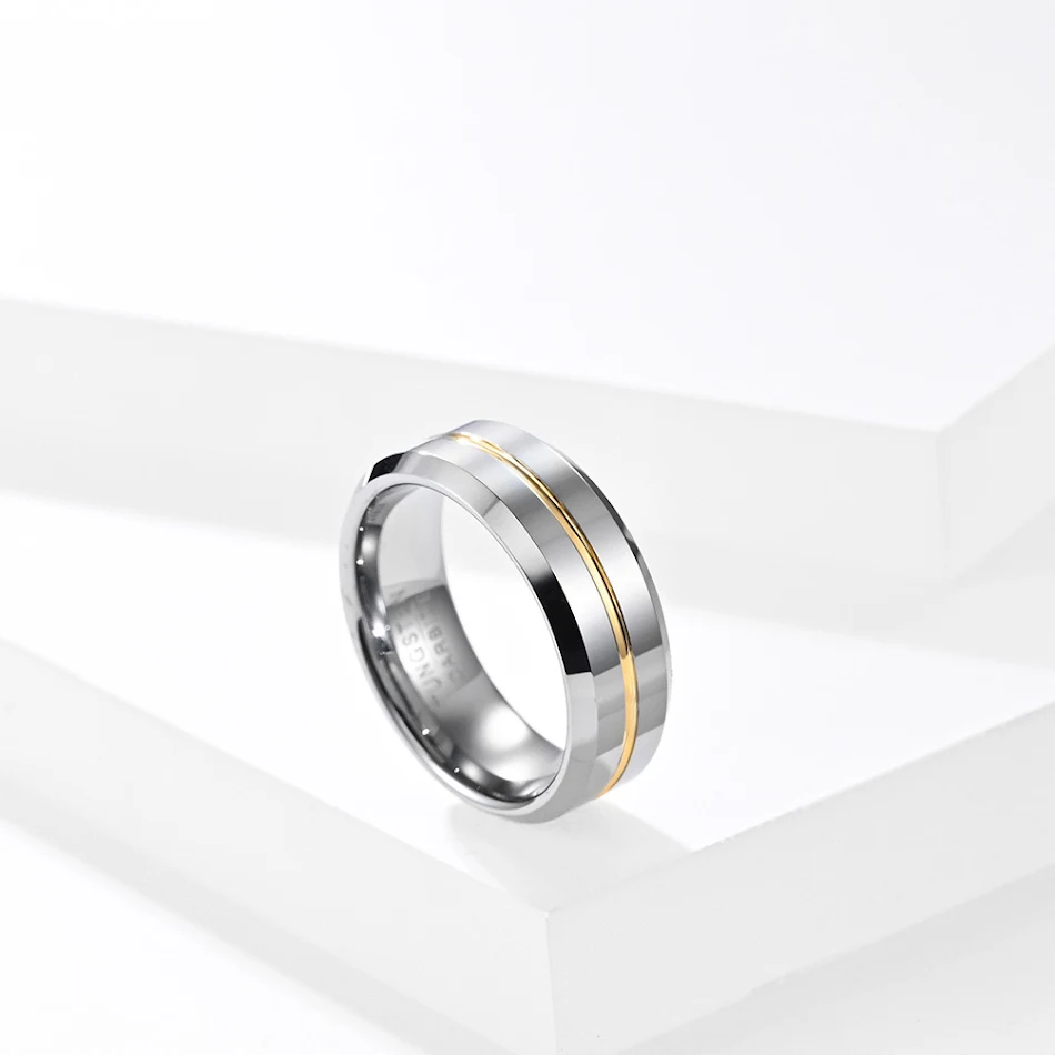 Blauwe wolfraamstalen herenring met sleuf, eenvoudige blauwe band, goud, anti-wrijving, duimring, ook als armband te gebruiken.