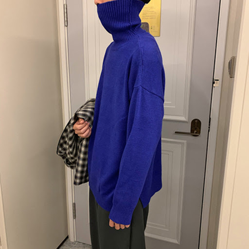 Title 6, Pure color pullover turtleneck versatile sweater