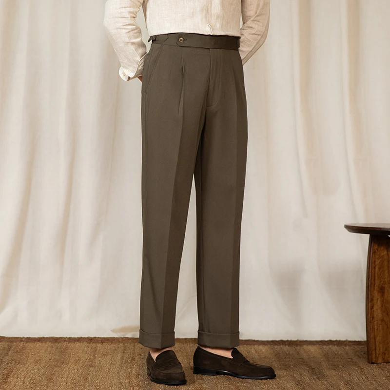 Pantalones de traje rectos de cintura alta para hombre, casuales, cómodos y elegantes, ideales para el día a día y ocasiones especiales.