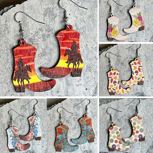 Title 6, Western Denim Boots Floral Ethnic Style Wooden ...