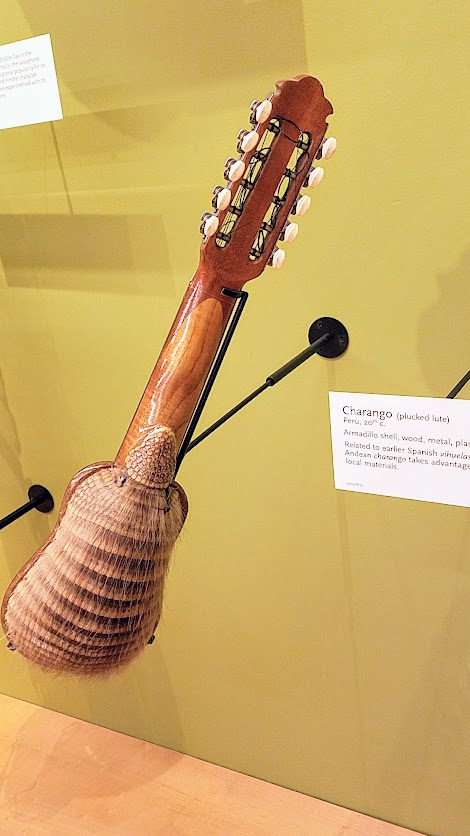 Music Instrument Museum (MIM) Geographic galleries, Charango, plucked lute from Peru; Armadillo shell, wood, metal, plastic