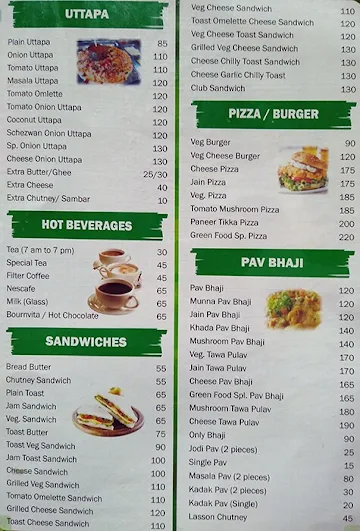 Green Food menu 