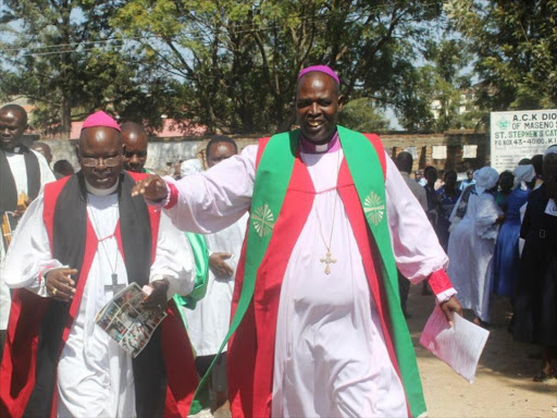 ACK Maseno South Diocese Vicar General Charles Ong'injo with Archbishop Jackson Ole Sapit in Kisumu/MAURICE ALAL