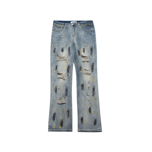 Title 10, Mens loose washed-out painting splash-ink ripp...