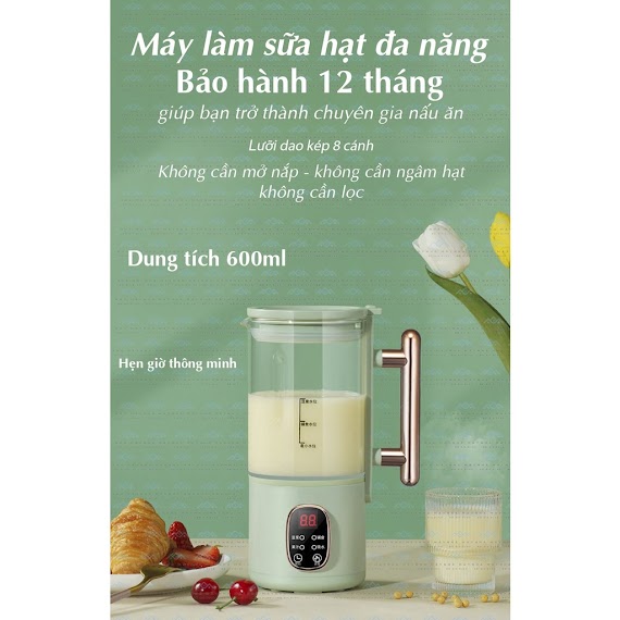 Máy Làm Sữa Hạt Đa Chức Năng Nấu Sữa Ngũ Cốc, Cháo Dinh Dưỡng, Xay Đò Ăn Dặm, Xay Sinh Tố, Đá Bào