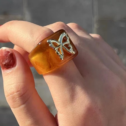 Title 1, New Amber Dance Butterfly Opening Ring Elegant ...