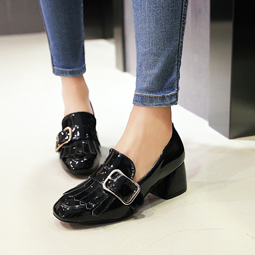 Title 7, Square Toe Patent Leather Belt Buckle Shoes for...